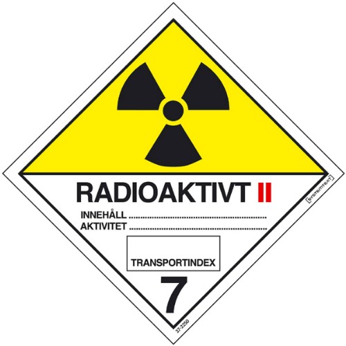 Skylt ADR<br />radioaktiva ämnen nr 7B självhäftande