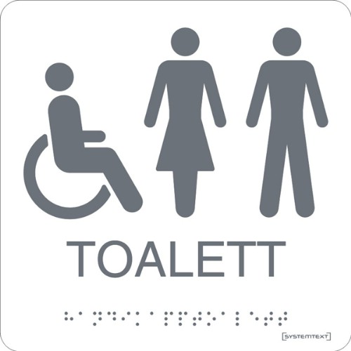 Skylt taktil toalett dam/herr/funktionsnedsättning