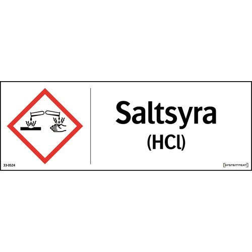 Skylt CLP<br />saltsyra (HCI)